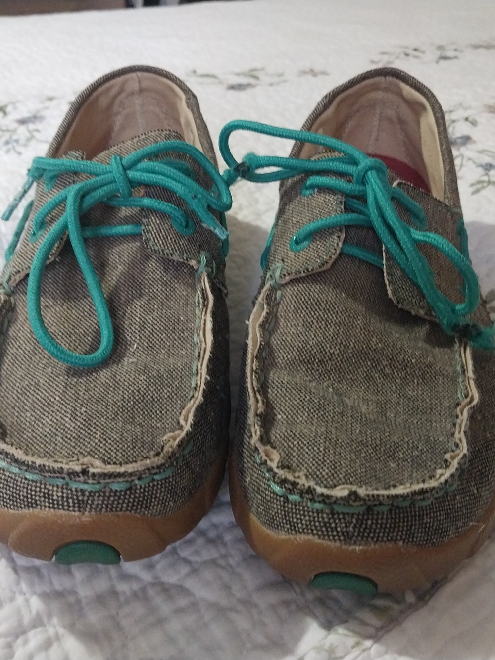 Twisted X Women’s ECOTWX Canvas Moccasins in Teal and Brown Textile Upper 8M